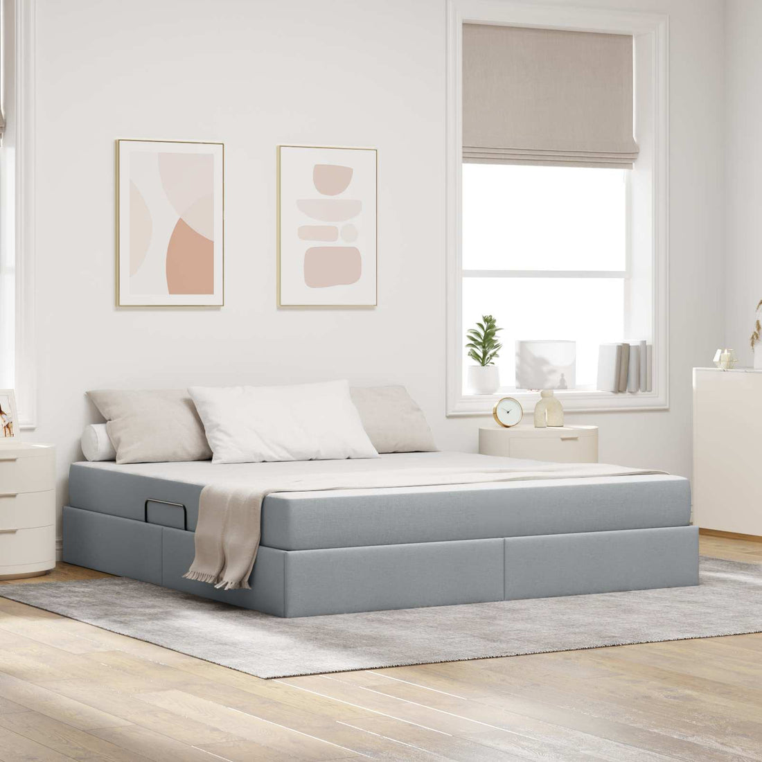 vidaXL Cama con almacenamiento y colchón Gris Claro 160 x 200 cm