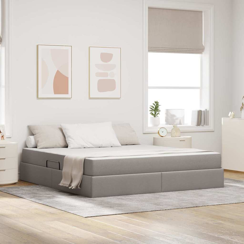 vidaXL Cama con almacenamiento y colchón Taupé 160 x 200 cm Poliéster