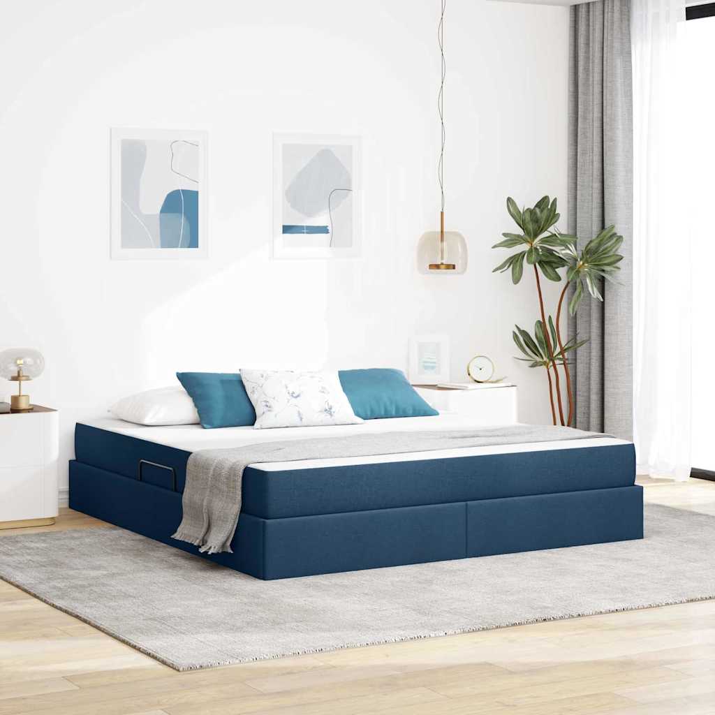 vidaXL Cama con almacenamiento y colchón Azul 180 x 200 cm Poliéster