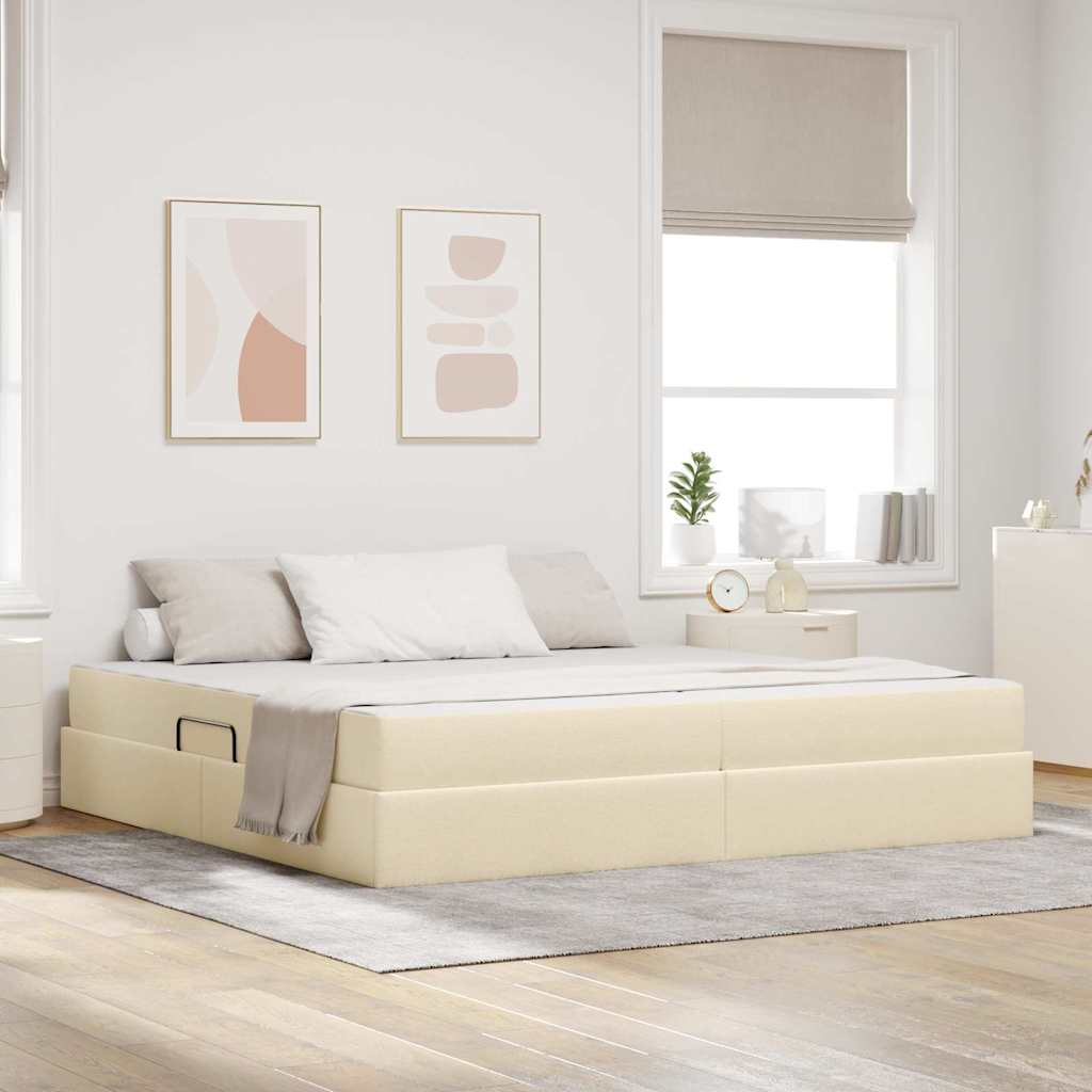 vidaXL Cama con almacenamiento y colchón Crema 200 x 200 cm Poliéster