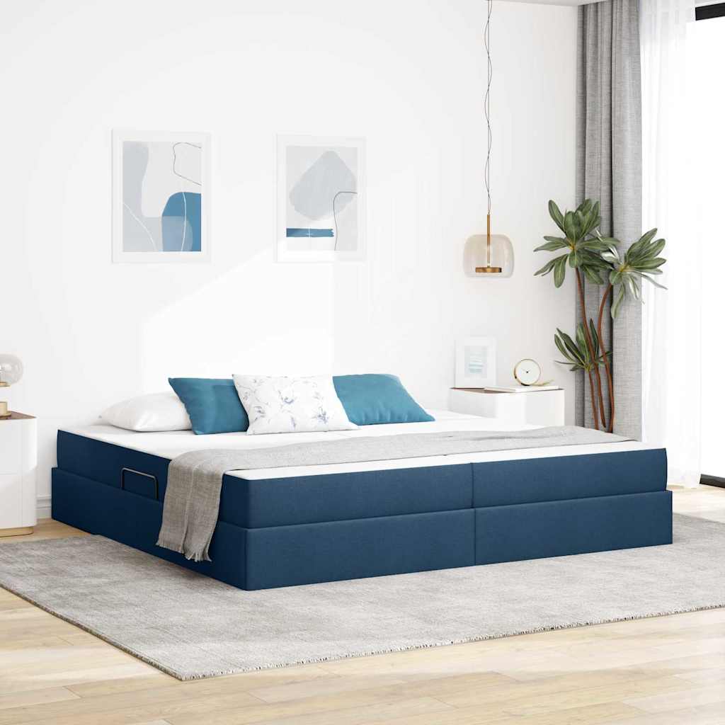 vidaXL Cama con almacenamiento y colchón Azul 200 x 200 cm Poliéster