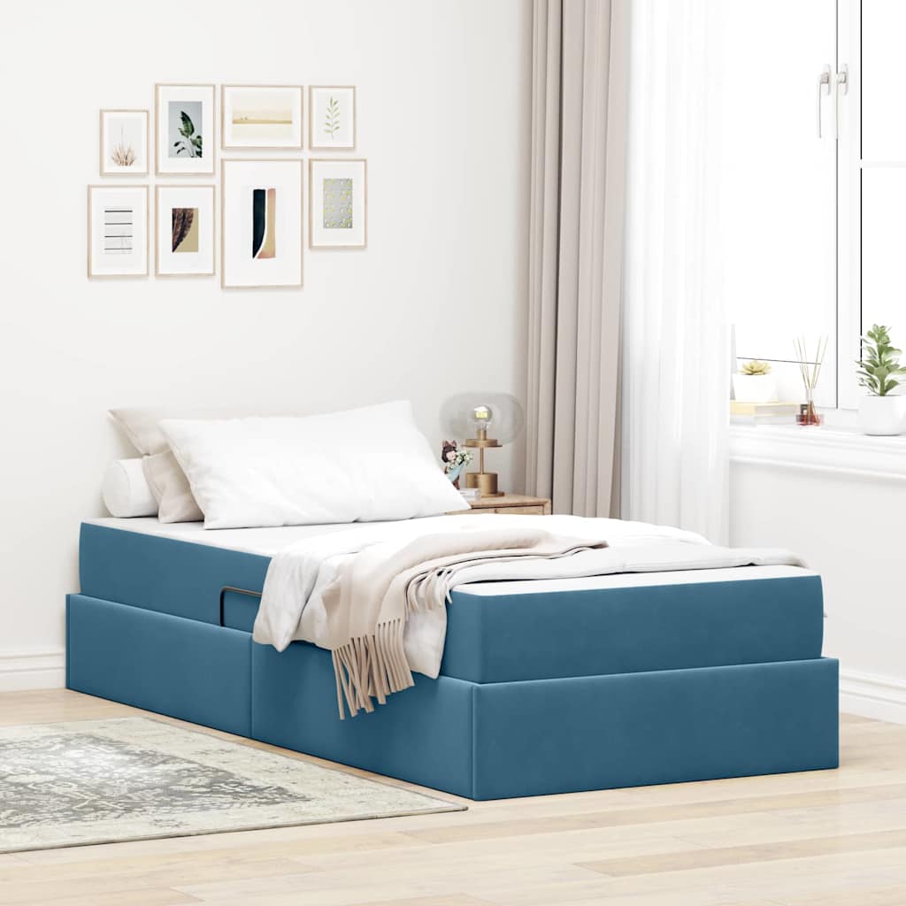 vidaXL Cama con almacenamiento y colchón Azul Oscuro 90 x 190 cm