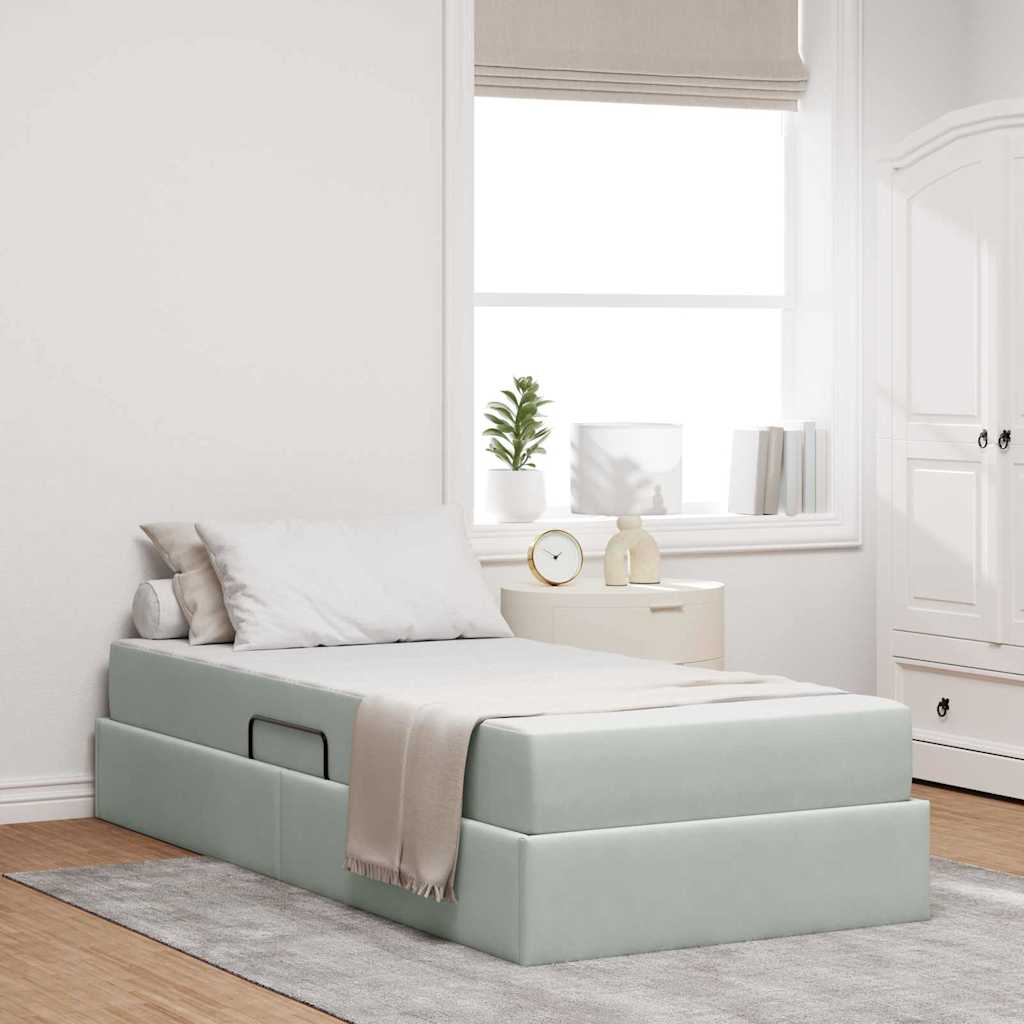 vidaXL Cama con almacenamiento y colchón Gris Claro 90 x 200 cm