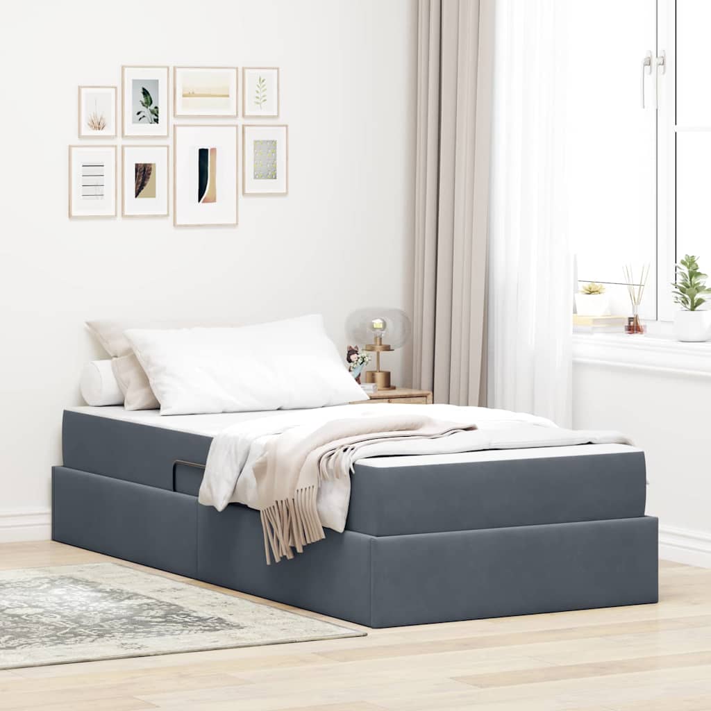 vidaXL Cama con almacenamiento y colchón Gris oscuro 90 x 200 cm