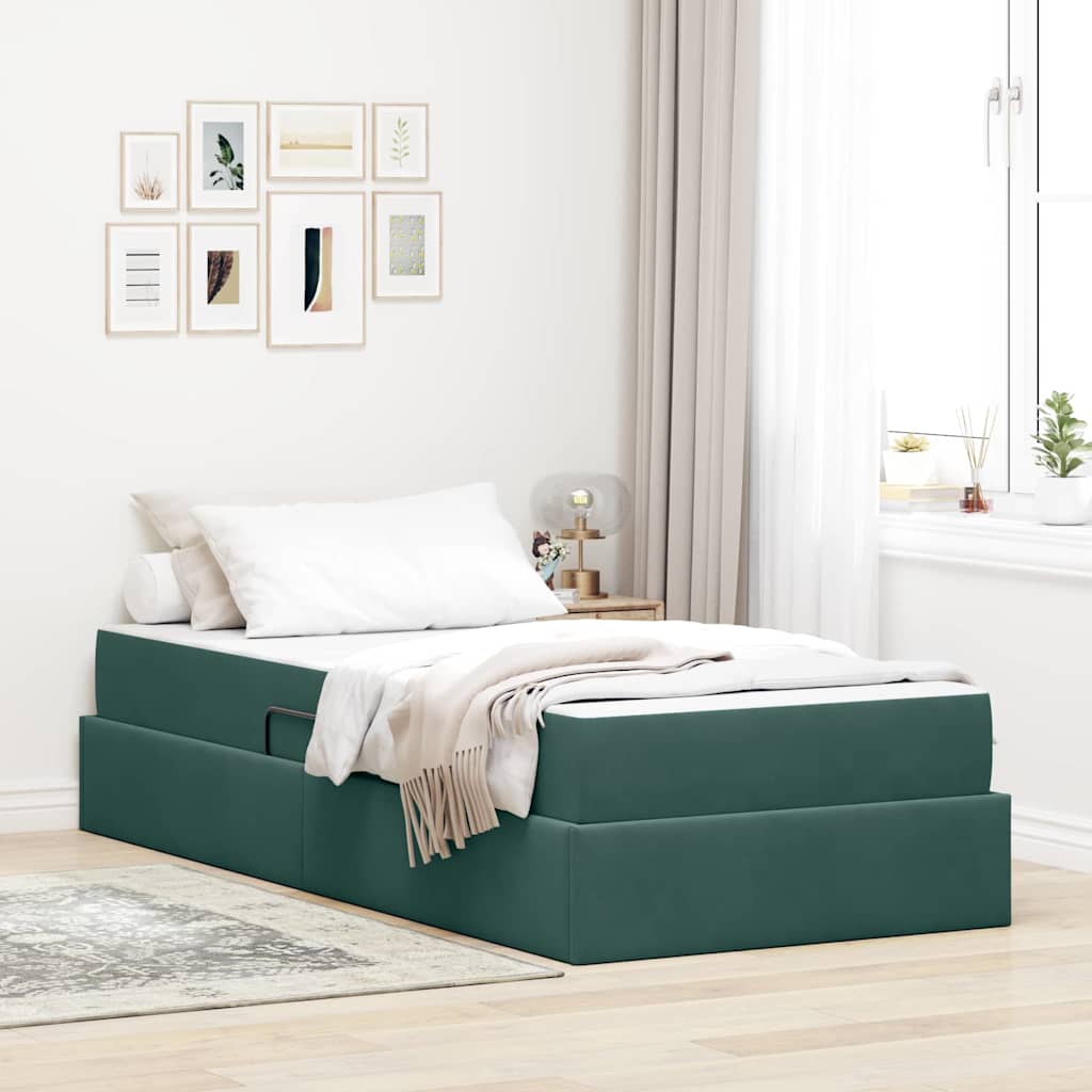 vidaXL Cama con almacenamiento y colchón Verde oscuro 100 x 200 cm