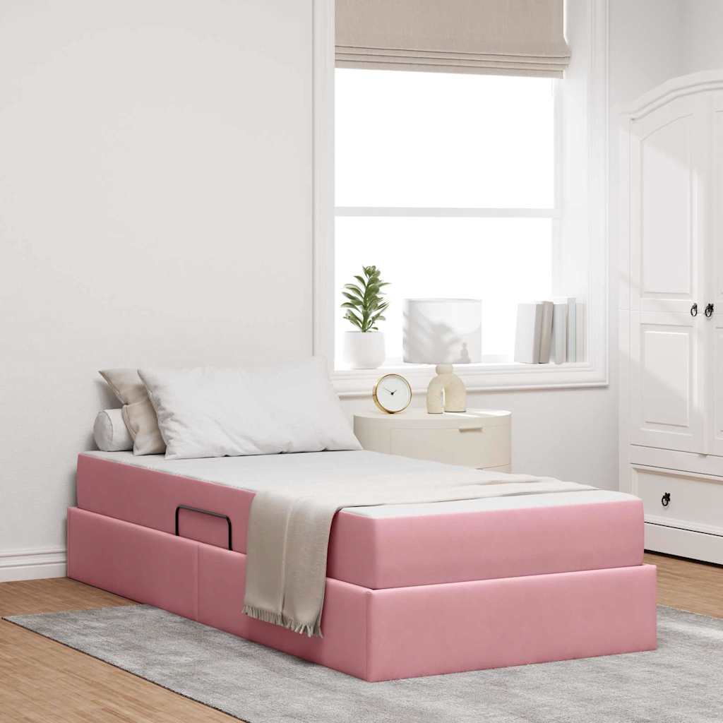 vidaXL Cama con almacenamiento y colchón Rosa 100 x 200 cm Terciopelo