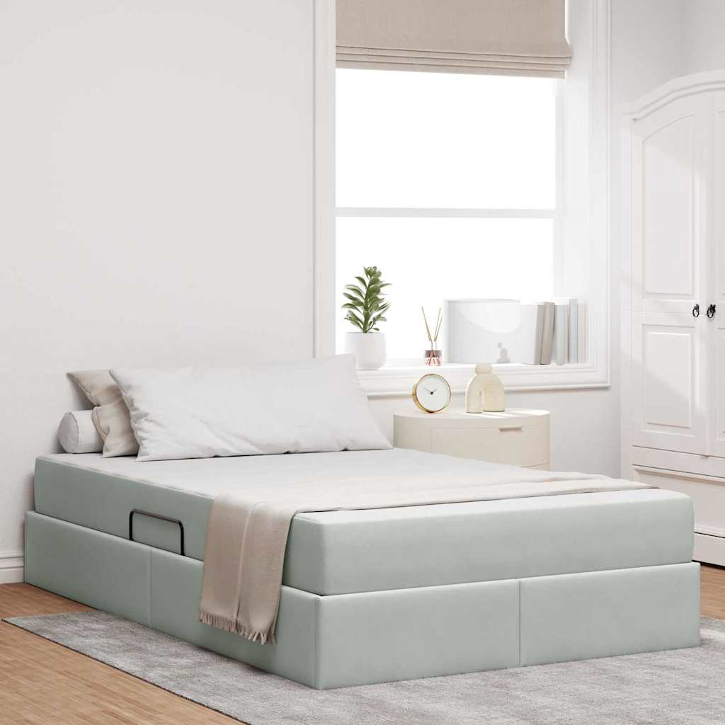 vidaXL Cama con almacenamiento y colchón Gris Claro 120 x 200 cm