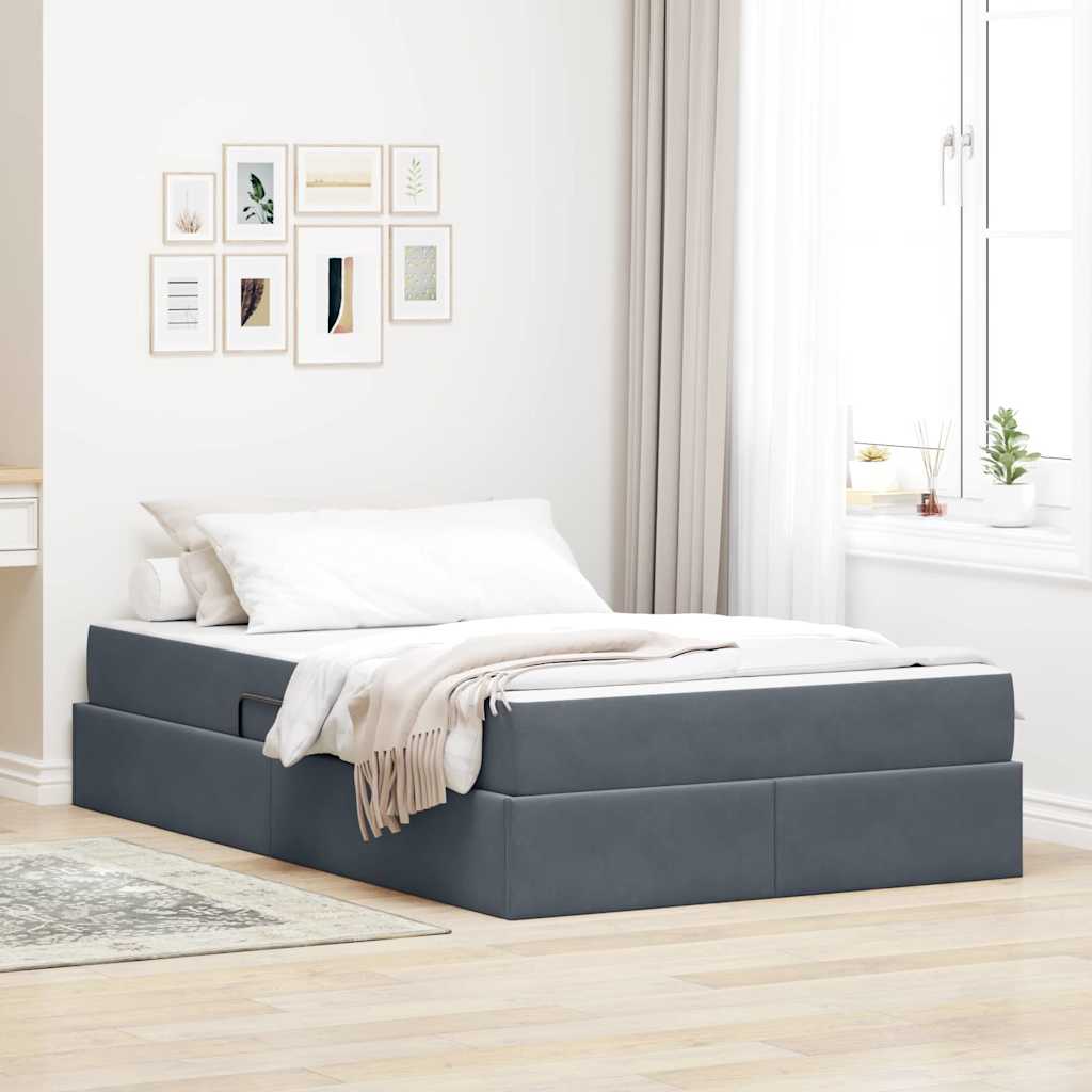 vidaXL Cama con almacenamiento y colchón Gris oscuro 120 x 200 cm