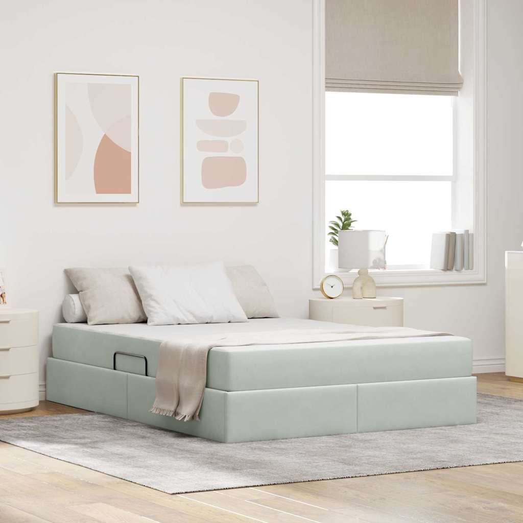 vidaXL Cama con almacenamiento y colchón Gris Claro 140 x 190 cm