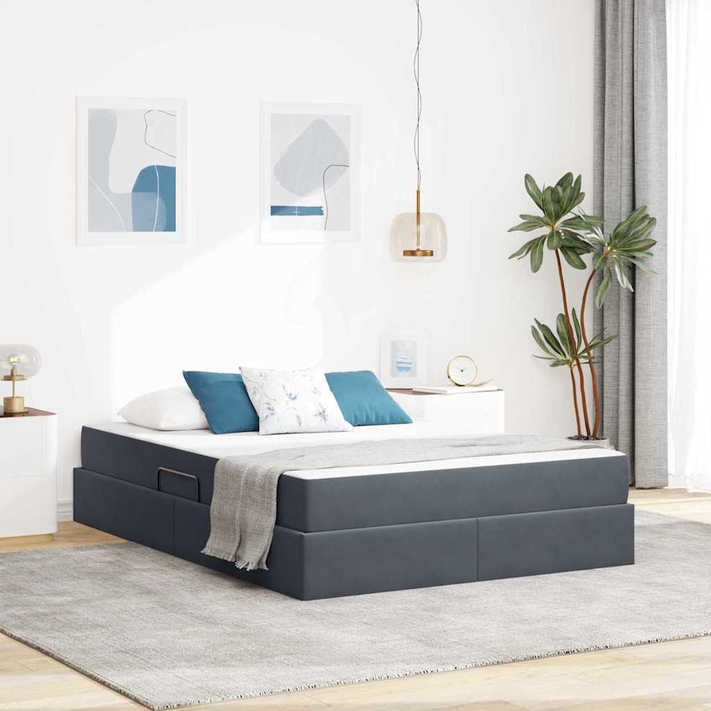 vidaXL Cama con almacenamiento y colchón Gris oscuro 140 x 200 cm