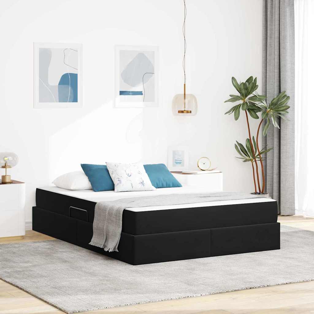 vidaXL Cama con almacenamiento y colchón Negro 140 x 200 cm Terciopelo
