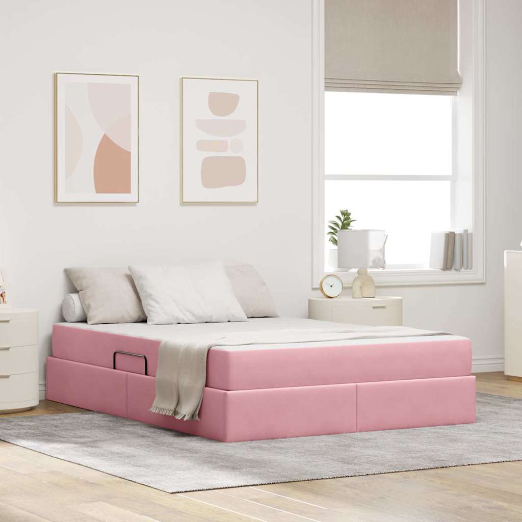 vidaXL Cama con almacenamiento y colchón Rosa 140 x 200 cm Terciopelo