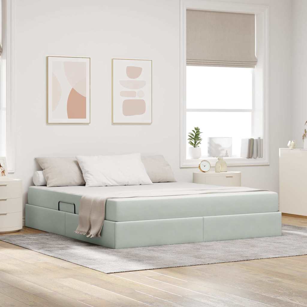 vidaXL Cama con almacenamiento y colchón Gris Claro 160 x 200 cm