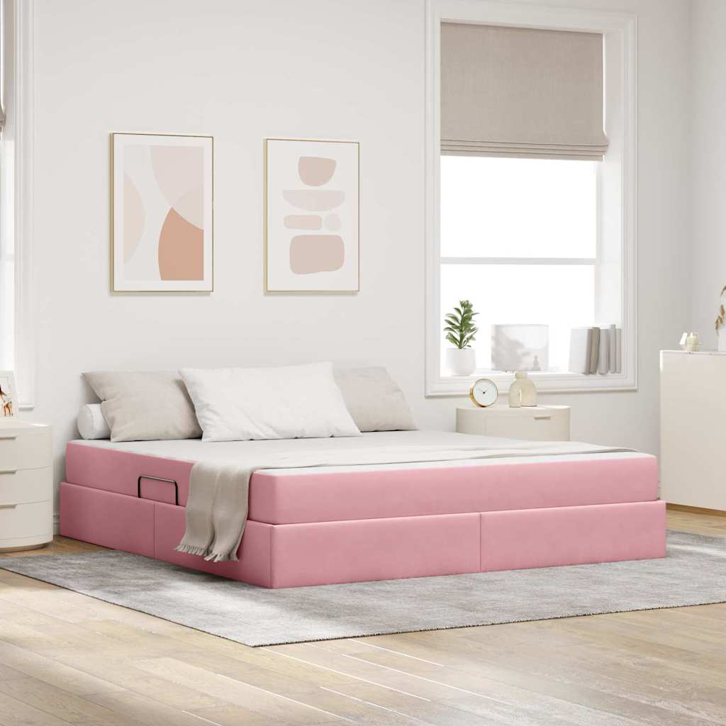 vidaXL Cama con almacenamiento y colchón Rosa 160 x 200 cm Terciopelo