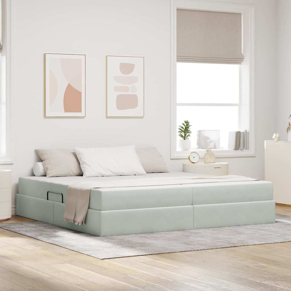 vidaXL Cama con almacenamiento y colchón Gris Claro 200 x 200 cm