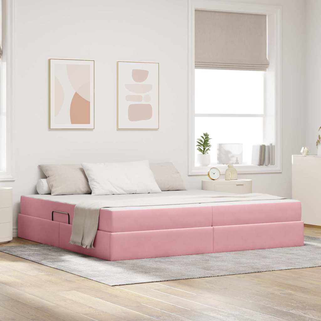 vidaXL Cama con almacenamiento y colchón Rosa 200 x 200 cm Terciopelo