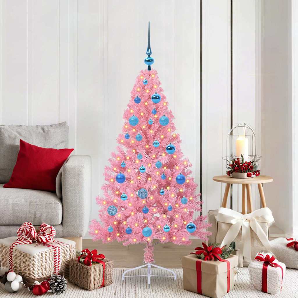 vidaXL Árbol de Navidad Artificial Preiluminado Rosa 150 cm PVC