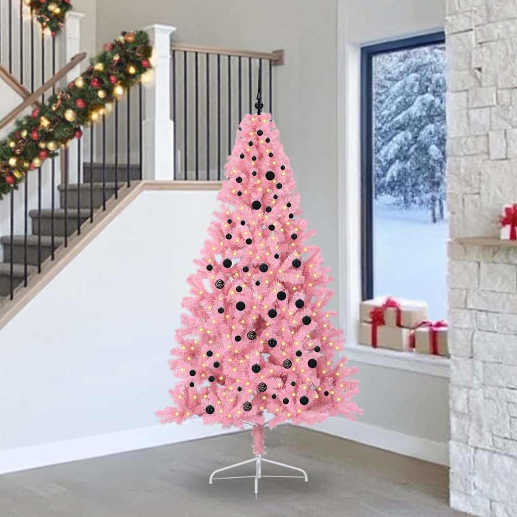 vidaXL Árbol de Navidad Artificial Preiluminado Rosa 240 cm PVC