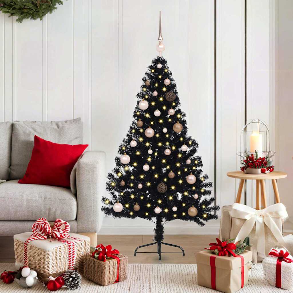 vidaXL Árbol de Navidad Artificial Preiluminado Negro 150 cm PVC