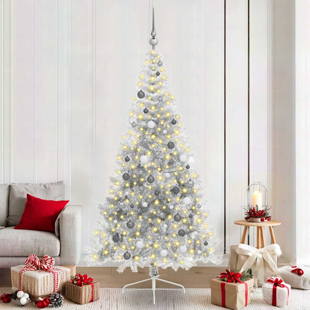 vidaXL Árbol de Navidad Artificial Preiluminado Plateado 210 cm PET