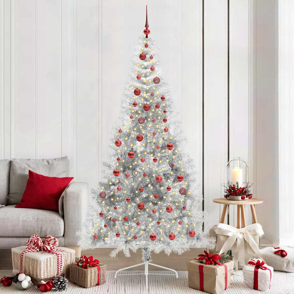 vidaXL Árbol de Navidad Artificial Preiluminado Plateado 210 cm PET