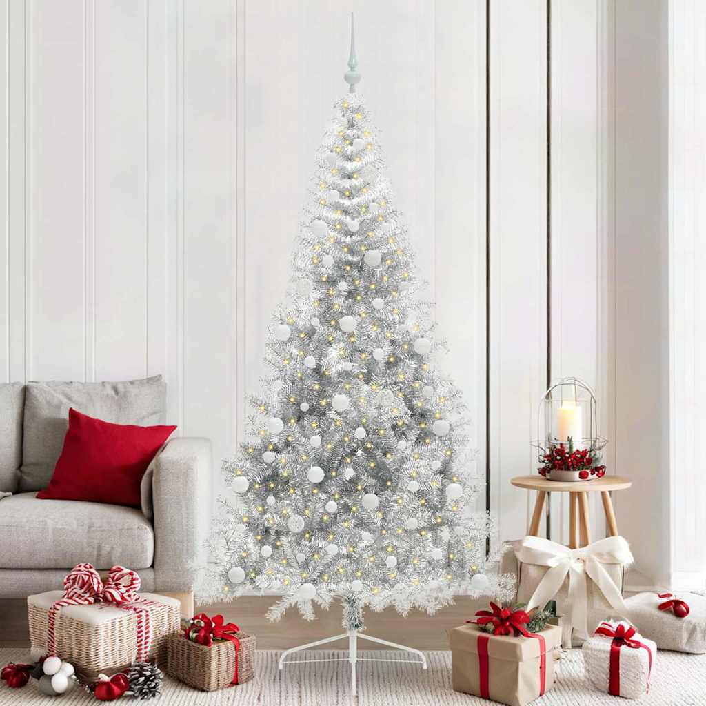 vidaXL Árbol de Navidad Artificial Preiluminado Plateado 210 cm PET