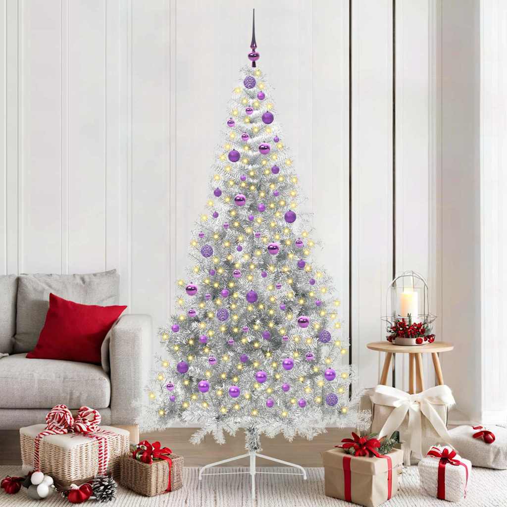 vidaXL Árbol de Navidad Artificial Preiluminado Plateado 210 cm PET