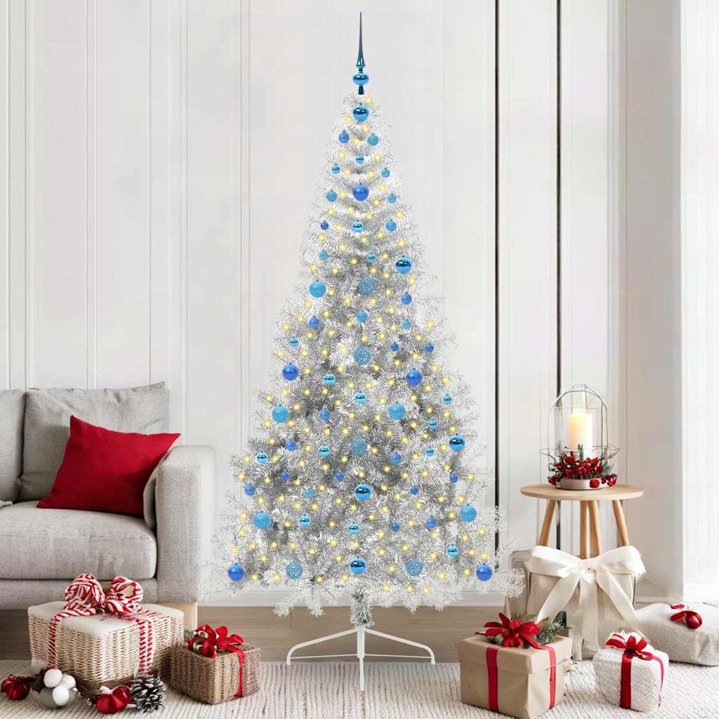 vidaXL Árbol de Navidad Artificial Preiluminado Plateado 210 cm PET