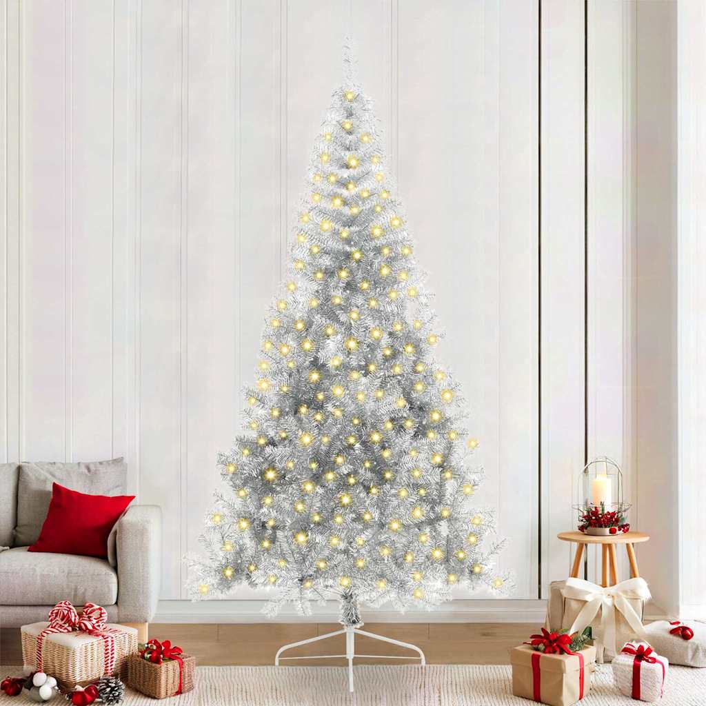 vidaXL Árbol de Navidad Artificial Preiluminado Plateado 240 cm PET