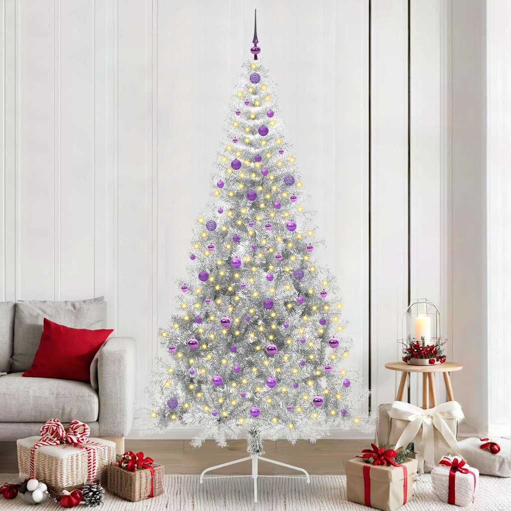 vidaXL Árbol de Navidad Artificial Preiluminado Plateado 240 cm PET