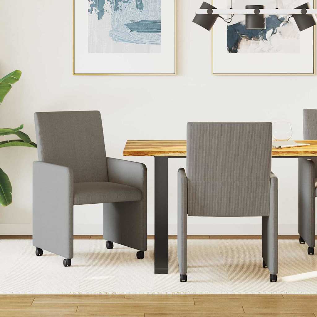 vidaXL Sillas de Comedor con Ruedas 2 uds. Tela de pana Gris claro