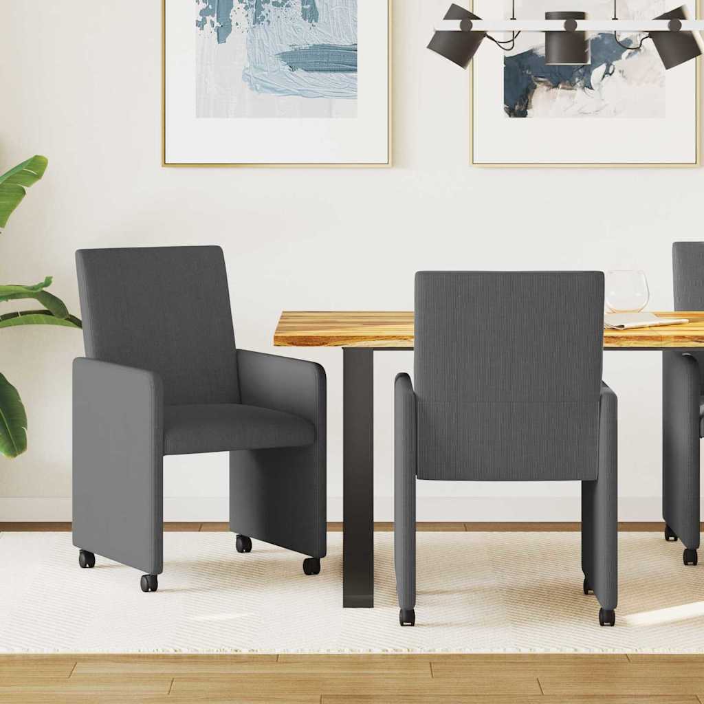vidaXL Sillas de Comedor con Ruedas 2 uds. Tela de pana Gris oscuro