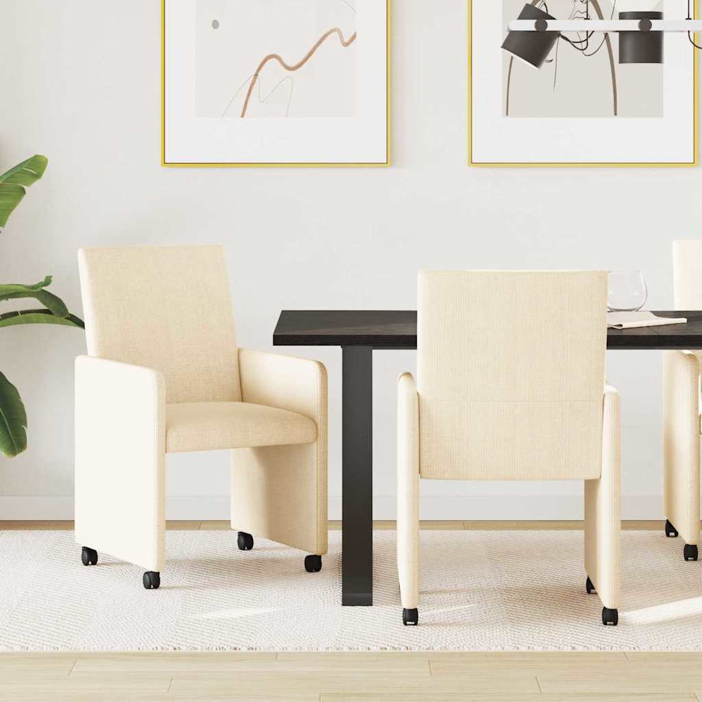 vidaXL Sillas de Comedor con Ruedas 2 uds. Tela de pana Crema