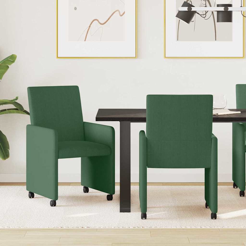 vidaXL Sillas de Comedor con Ruedas 2 uds. Tela de pana Verde grisáceo