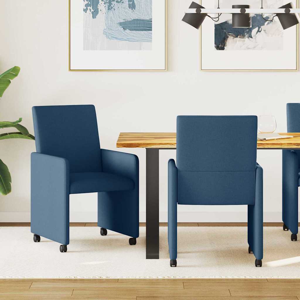 vidaXL Sillas de Comedor con Ruedas 2 uds. tela Azul 57 x 66 x 94 cm