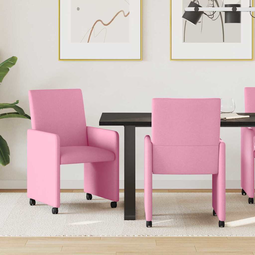 vidaXL Sillas de Comedor con Ruedas 2 uds. tela Rosa 57 x 66 x 94 cm