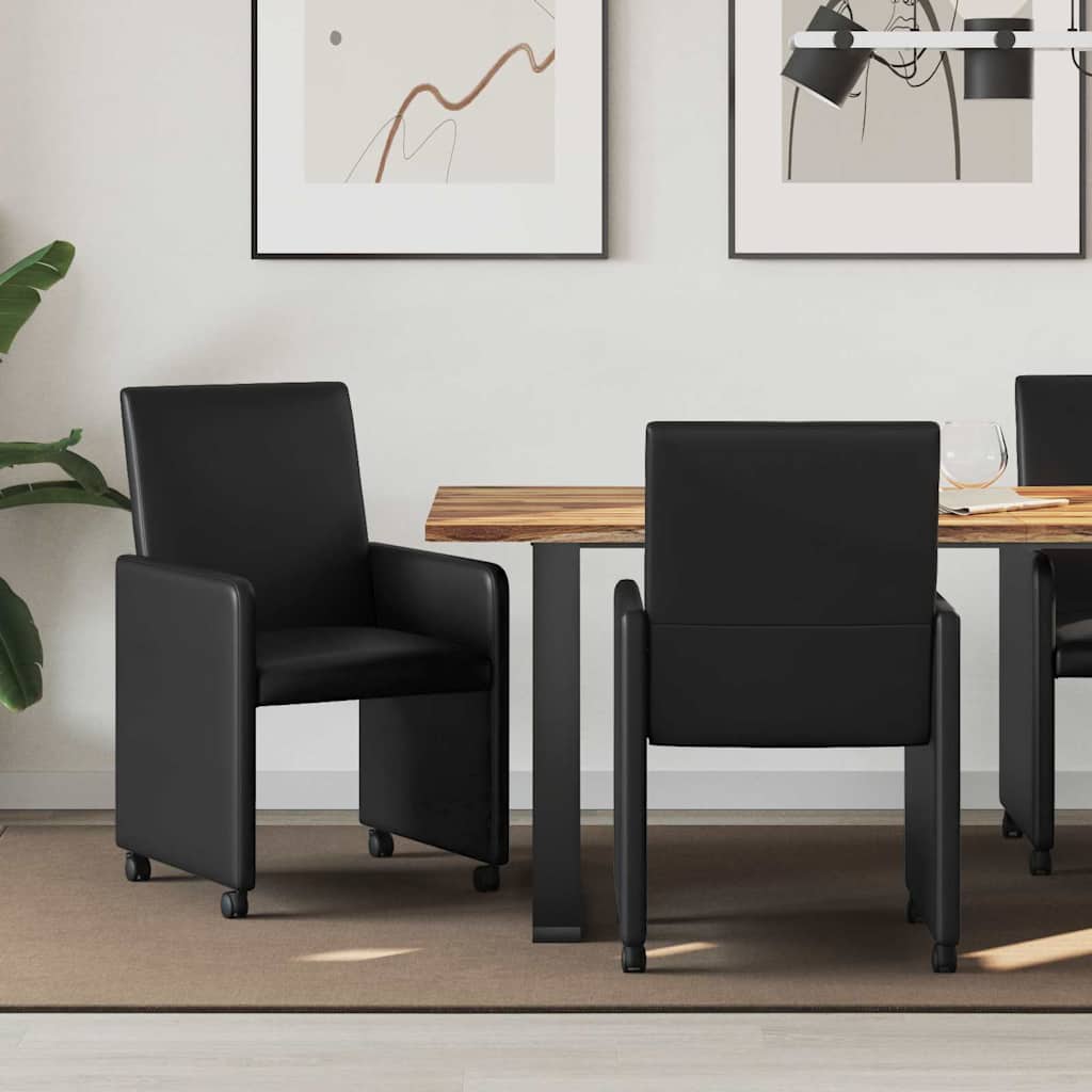vidaXL Sillas de Comedor con Ruedas 2 uds. Cuero sintético Negro