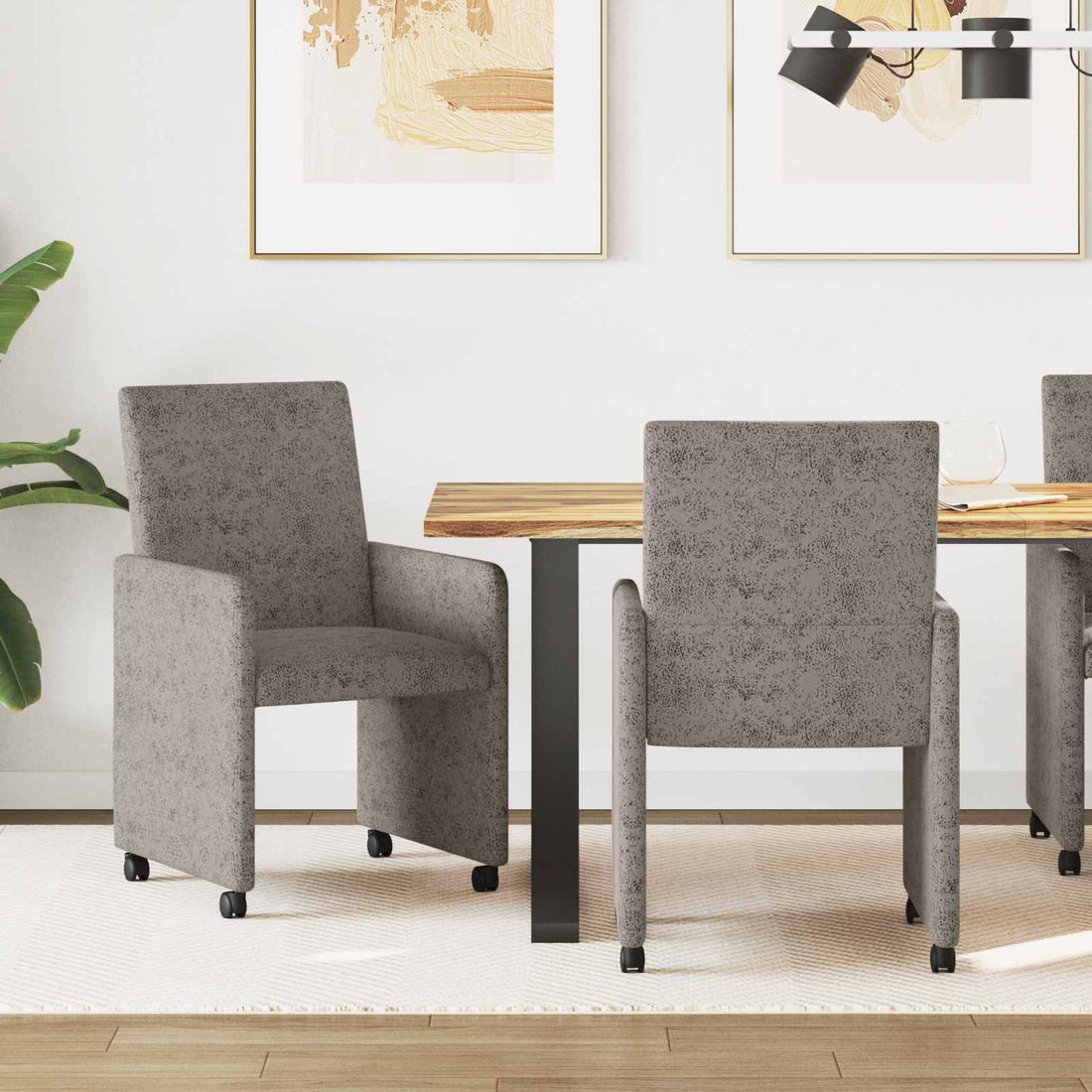 vidaXL Sillas de Comedor con Ruedas 2 uds. Cuero de ante sintético
