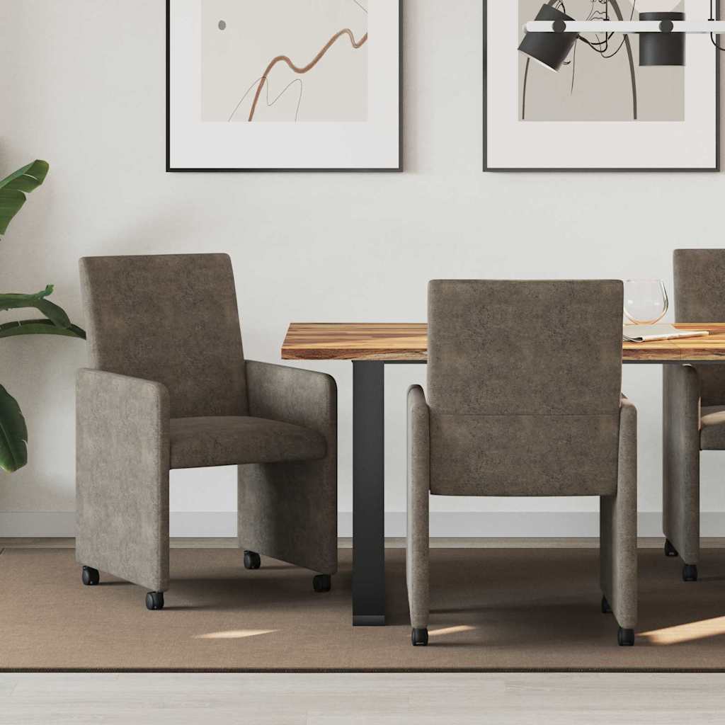 vidaXL Sillas de Comedor con Ruedas 2 uds. Cuero de ante sintético