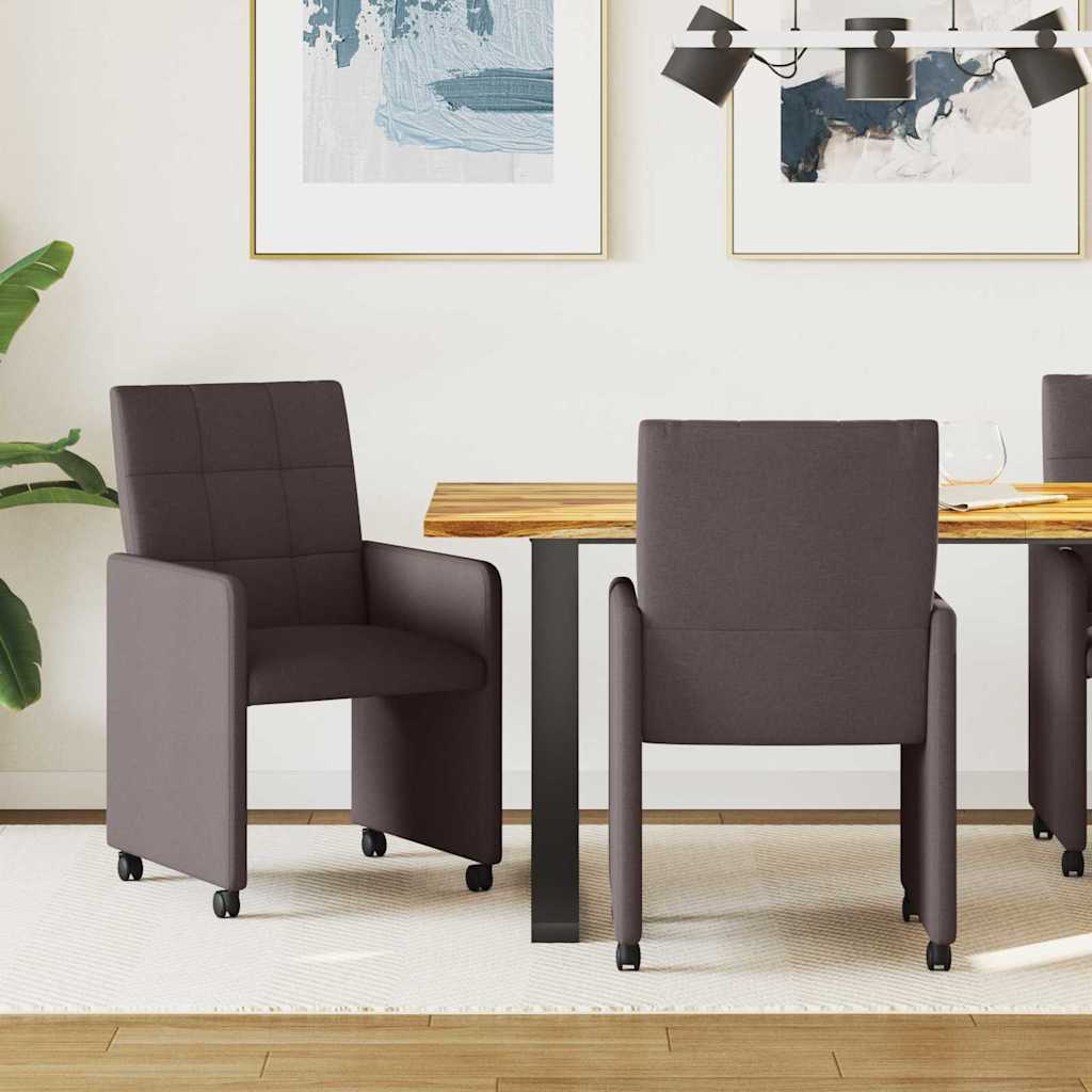 vidaXL Sillas de Comedor con Ruedas 2 uds. tela Marrón oscuro