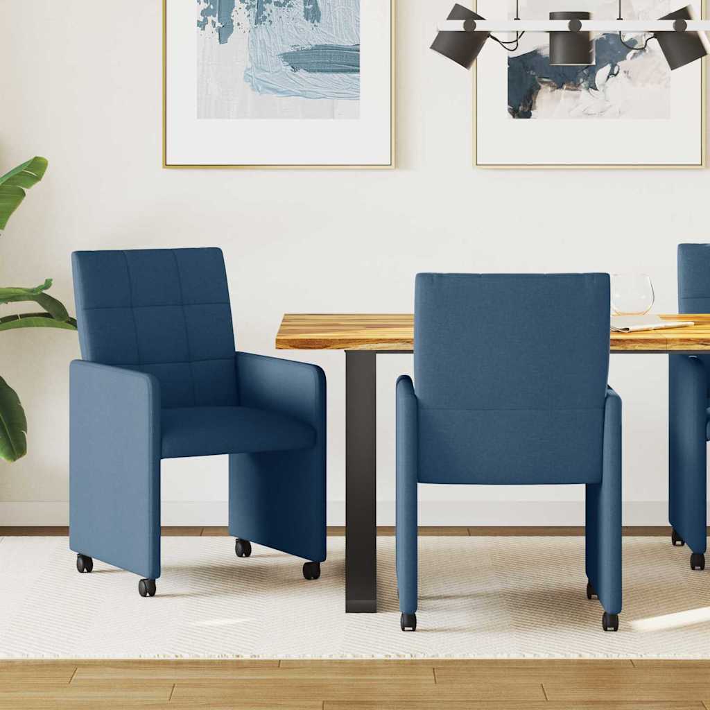 vidaXL Sillas de Comedor con Ruedas 2 uds. tela Azul 58 x 65 x 94 cm