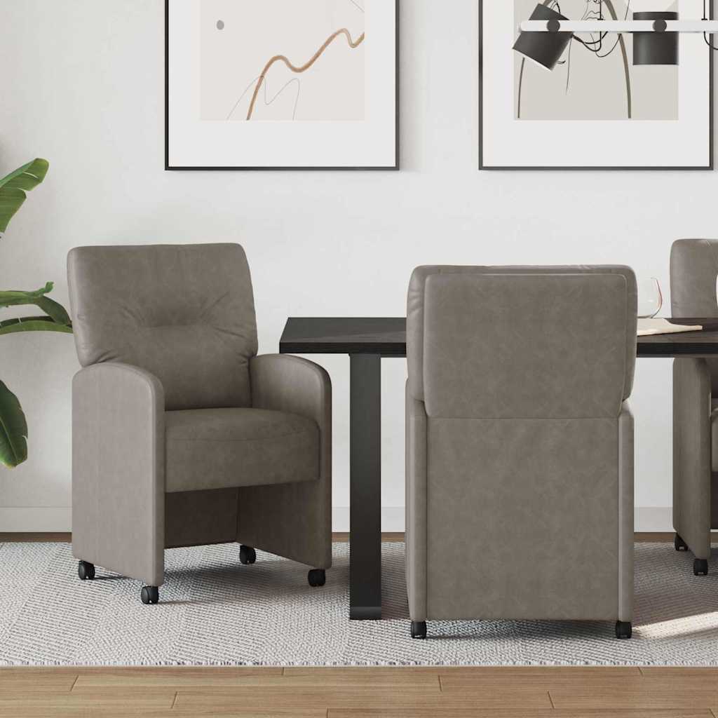 vidaXL Sillas de Comedor con Ruedas 2 uds. Cuero sintético Gris