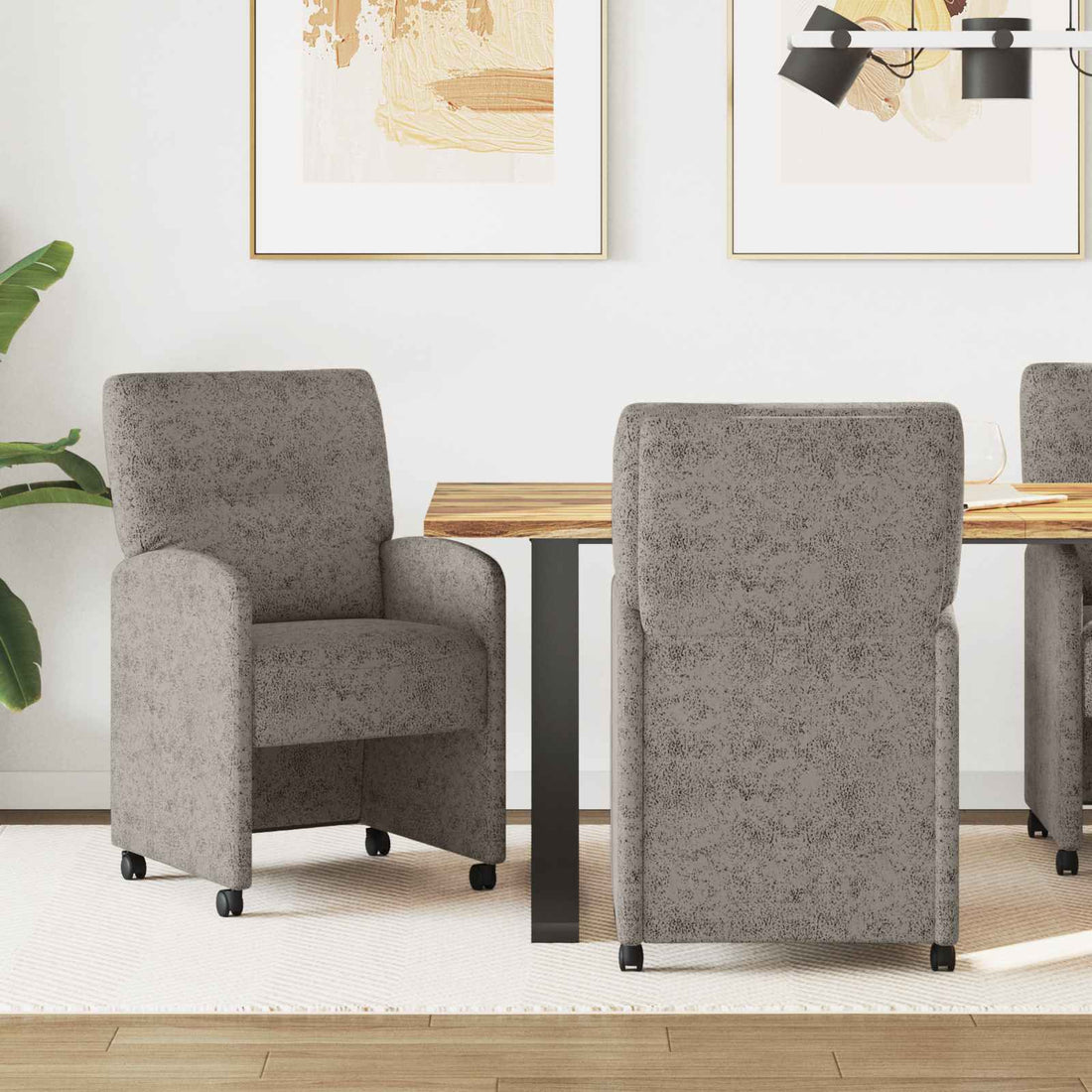 vidaXL Sillas de Comedor con Ruedas 2 uds. Cuero de ante sintético