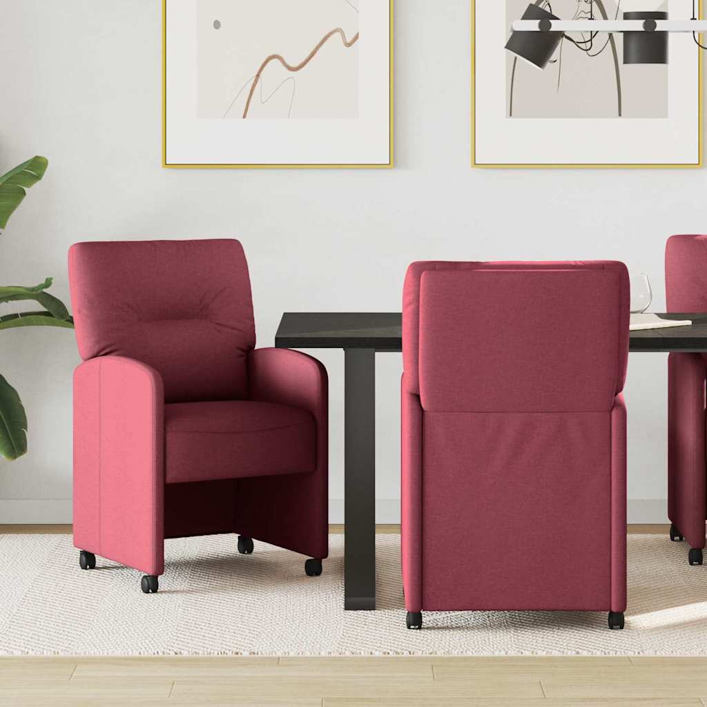 vidaXL Sillas de Comedor con Ruedas 2 uds. tela Rojo vino tinto