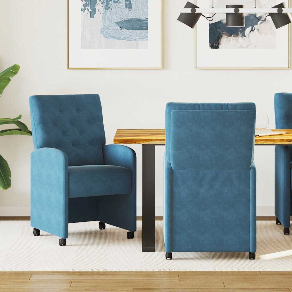 vidaXL Sillas de Comedor con Ruedas 2 uds. Terciopelo Azul