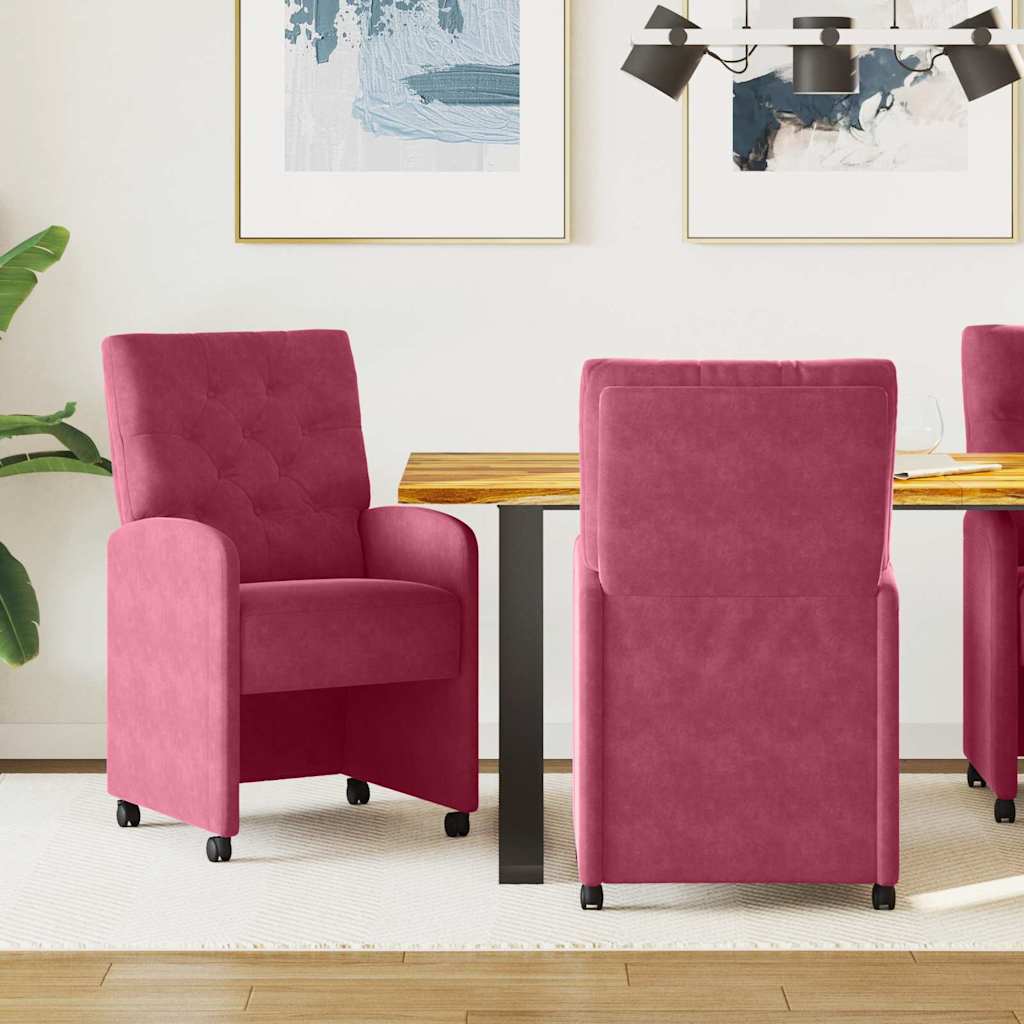 vidaXL Sillas de Comedor con Ruedas 2 uds. Terciopelo Rojo vino tinto
