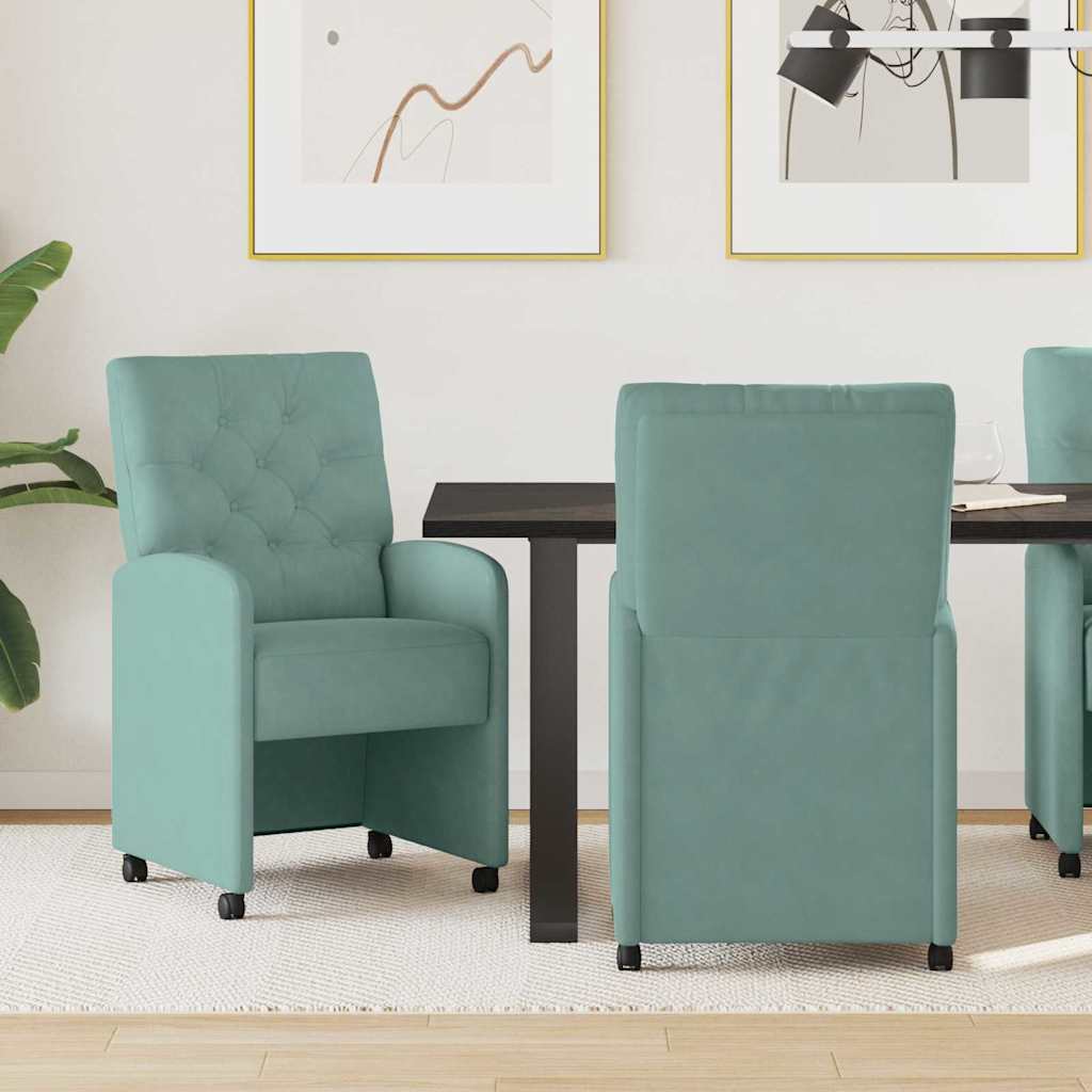 vidaXL Sillas de Comedor con Ruedas 2 uds. Terciopelo Verde mar