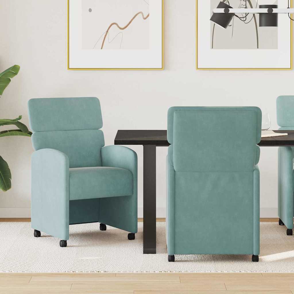 vidaXL Sillas de Comedor con Ruedas 2 uds. Terciopelo Verde mar