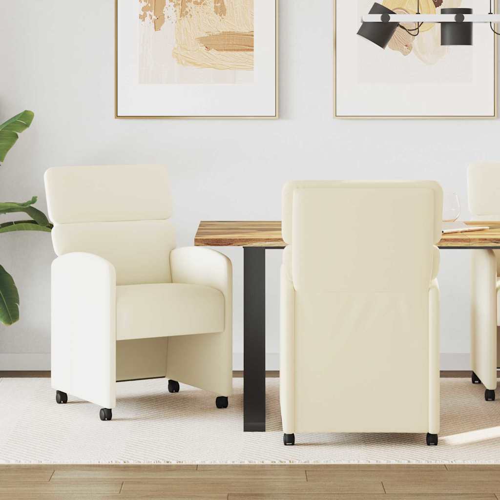 vidaXL Sillas de Comedor con Ruedas 2 uds. Cuero sintético Crema