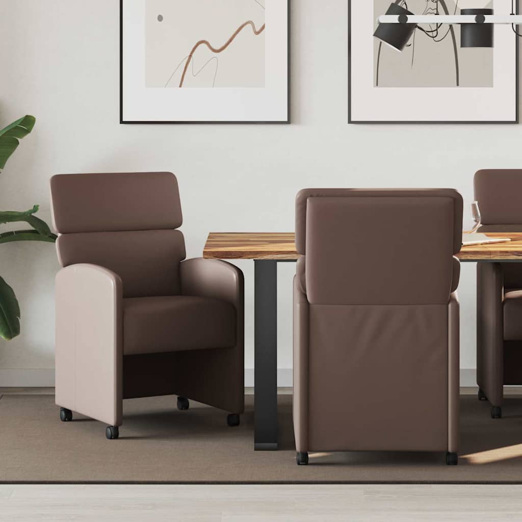 vidaXL Sillas de Comedor con Ruedas 2 uds. Cuero sintético Marrón